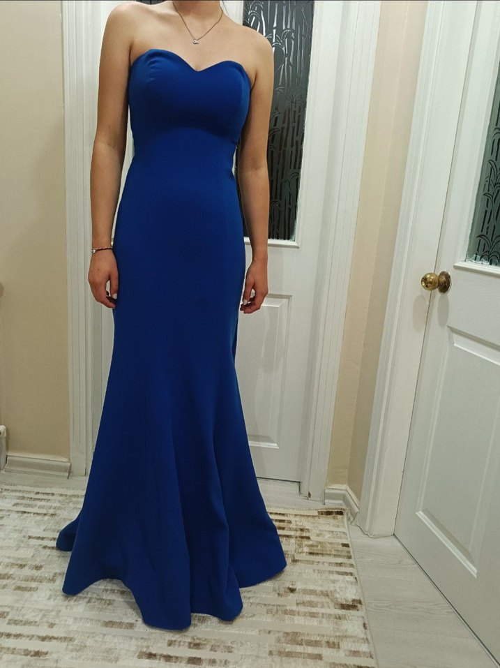 Mavi Straplez Uzun Abiye Elbise - Görsel 2