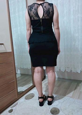 Siyah Dantel Detaylı Midi Abiye Elbise - Görsel 3