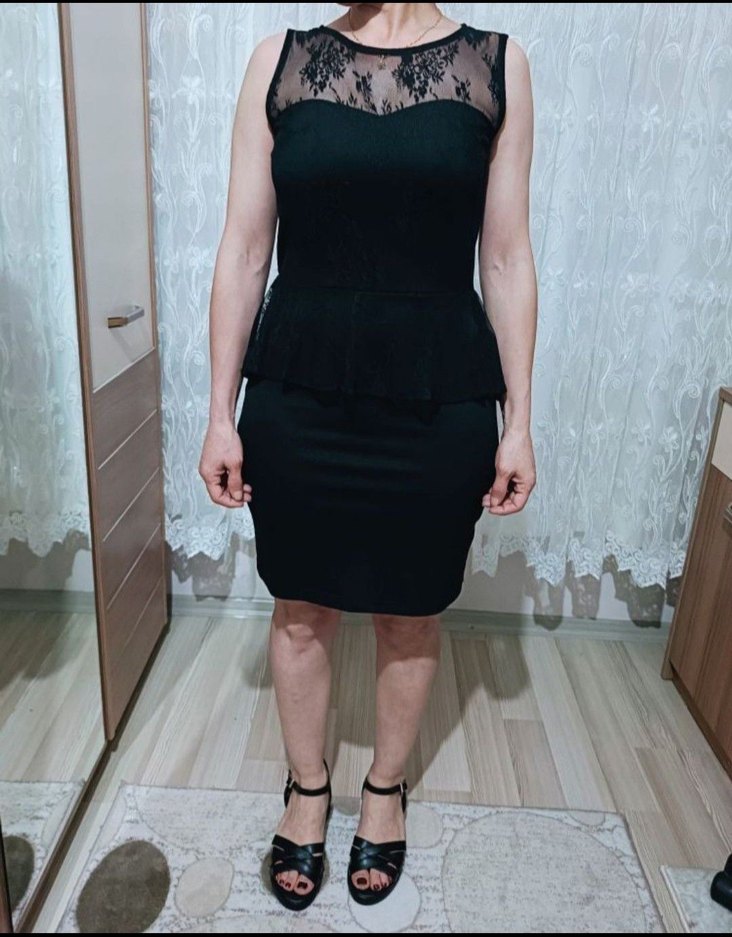 Siyah Dantel Detaylı Midi Abiye Elbise - Görsel 2