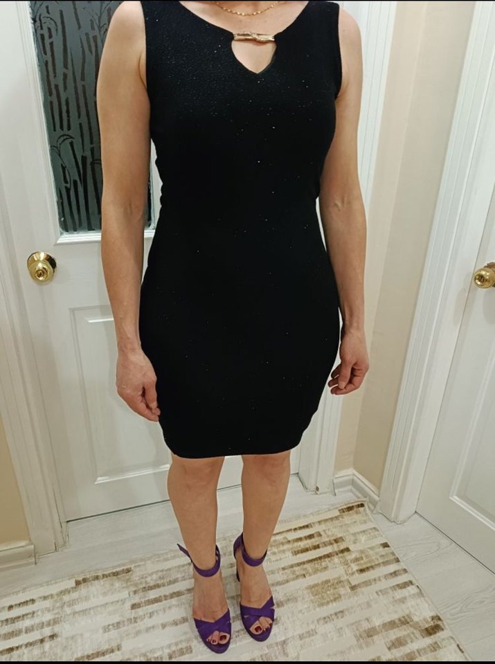 Siyah V Yakalı Midi Kalem Elbise - Görsel 3