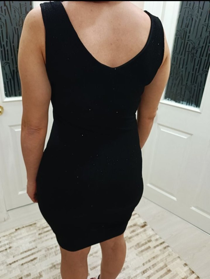 Siyah V Yakalı Midi Kalem Elbise - Görsel 5