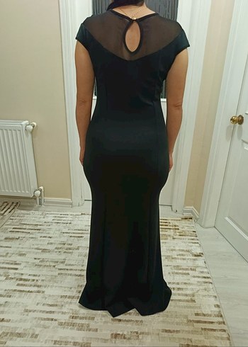 Siyah Uzun V Yaka Drapeli Kadın Elbise - Görsel 3