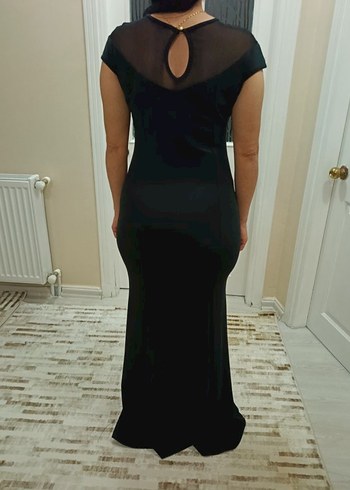 Siyah Uzun V Yaka Drapeli Kadın Elbise - Görsel 4