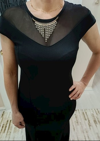 Siyah Uzun V Yaka Drapeli Kadın Elbise - Görsel 5