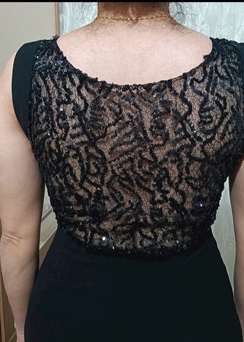 Siyah V Yaka Uzun Kadın Abiye Elbise - Görsel 6