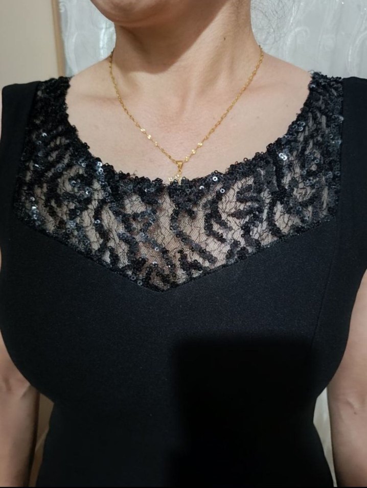 Siyah V Yaka Uzun Kadın Abiye Elbise - Görsel 4