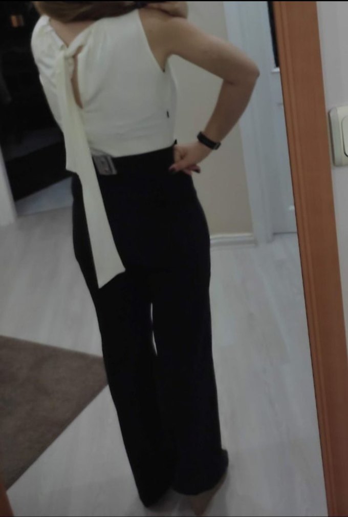 Kadın Siyah/Beyaz Kemerli Uzun Şık Tulum - Görsel 4