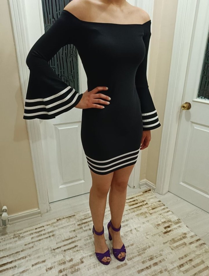 Siyah Çizgili Midi Elbise - Görsel 5