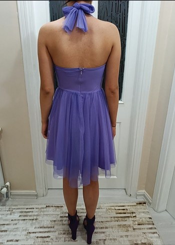 Mor Drapeli Mini Abiye Elbise - Görsel 6