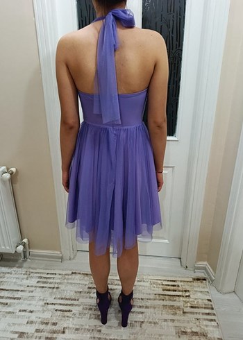 Mor Drapeli Mini Abiye Elbise - Görsel 5
