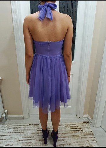 Mor Drapeli Mini Abiye Elbise - Görsel 4