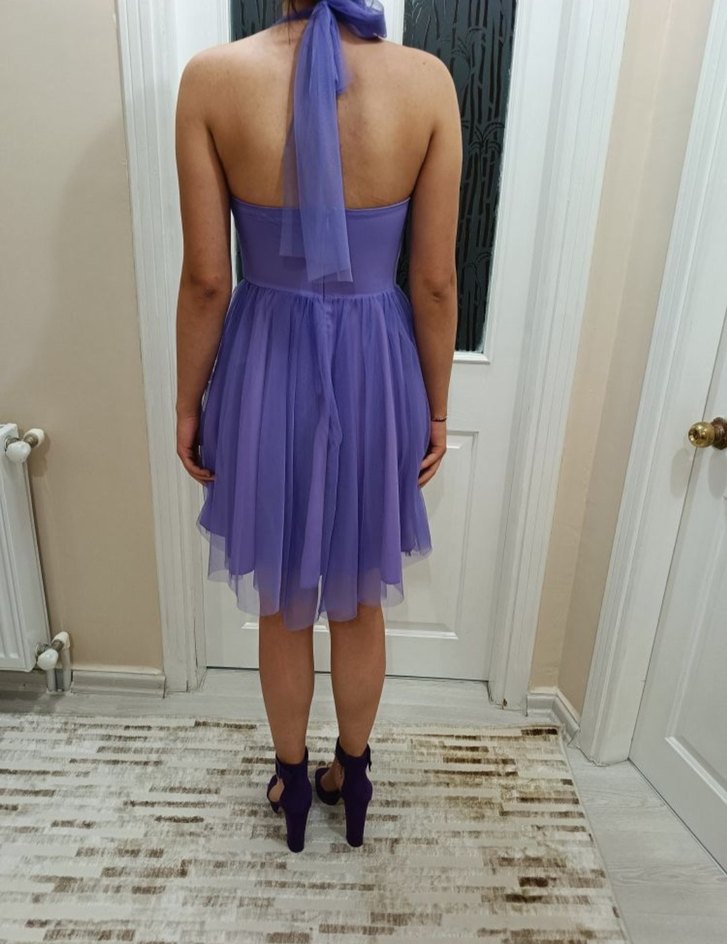 Mor Drapeli Mini Abiye Elbise - Görsel 2