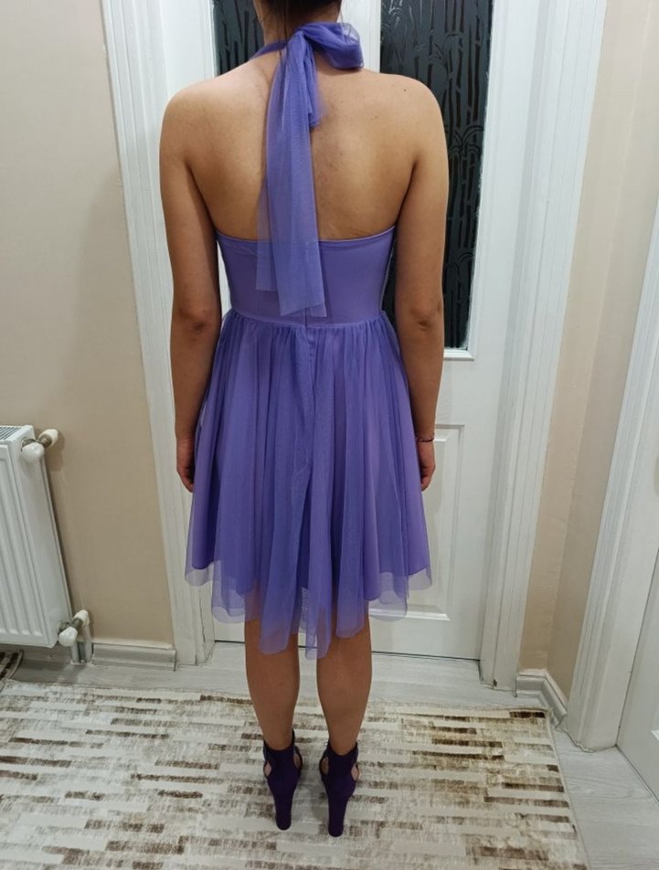 Mor Drapeli Mini Abiye Elbise - Görsel 5