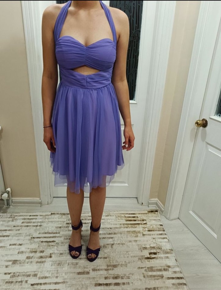 Mor Drapeli Mini Abiye Elbise - Görsel 3