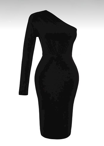 Tek Kollu Siyah Uzun Kalem Elbise - Görsel 6