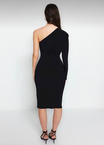 Tek Kollu Siyah Uzun Kalem Elbise - Görsel 7