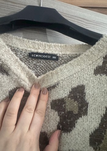 Leopar Desenli Gri Örgü Kadın Kazak - Görsel 2