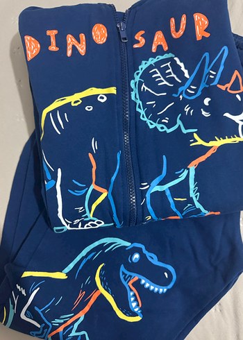 Erkek Çocuk Dinozor Baskılı Fermuarlı eşofman takım - Görsel 6