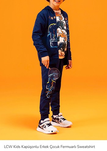 Erkek Çocuk Dinozor Baskılı Fermuarlı eşofman takım - Görsel 8