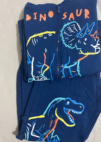 Erkek Çocuk Dinozor Baskılı Fermuarlı eşofman takım - Görsel 7