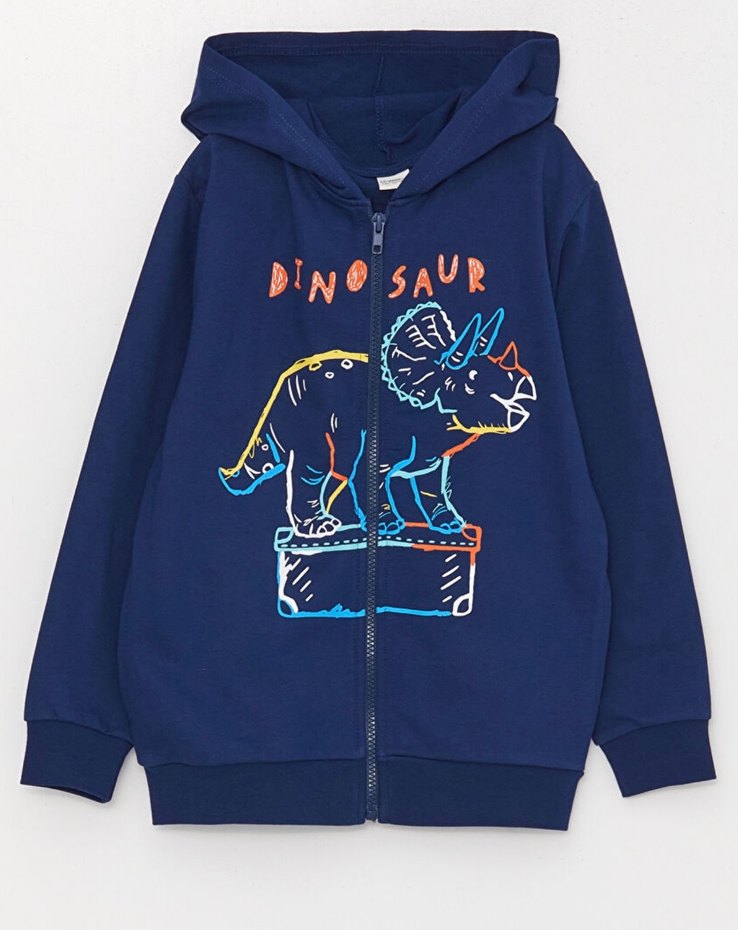 Erkek Çocuk Dinozor Baskılı Fermuarlı eşofman takım - Görsel 2