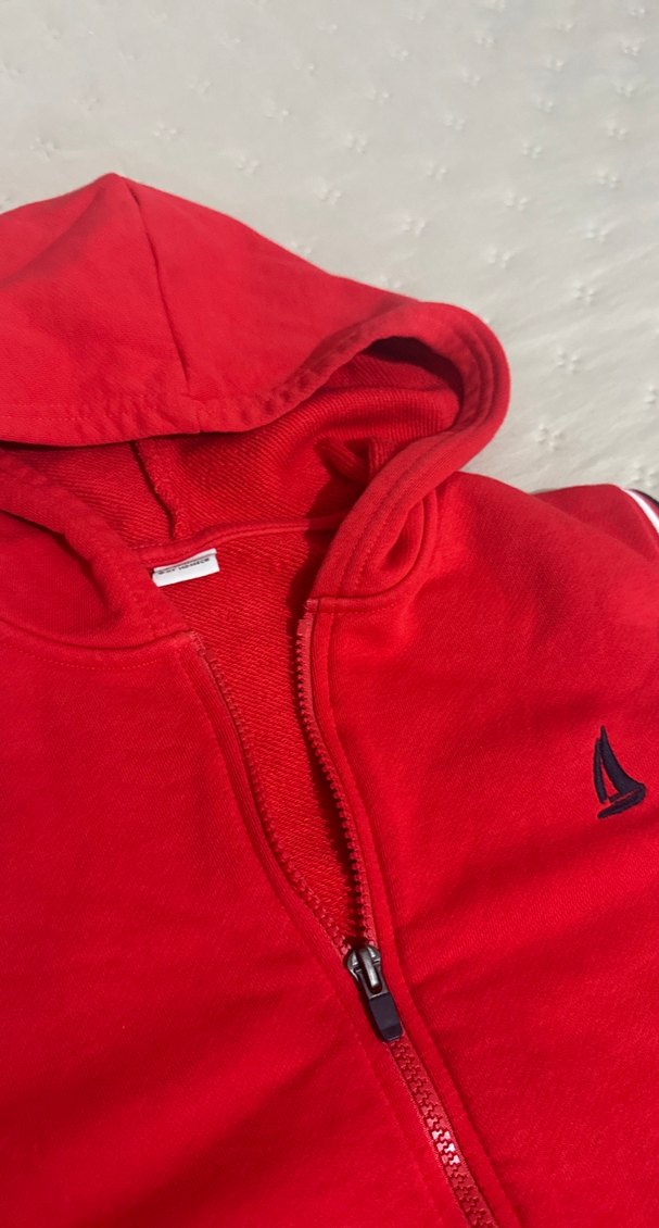 Kırmızı  Kapüşonlu Fermuarlı Erkek çocuk Yelek - Görsel 2