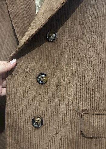 Düğmeli Kahverengi kadife  Kadın Blazer ceket - Görsel 2