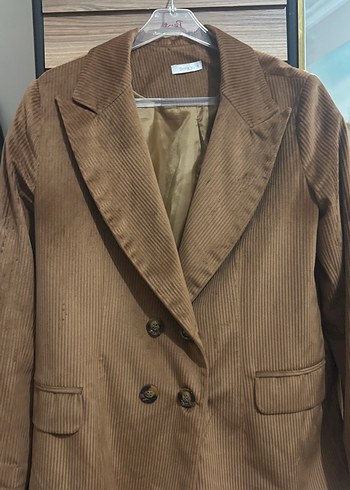 Düğmeli Kahverengi kadife  Kadın Blazer ceket - Görsel 4