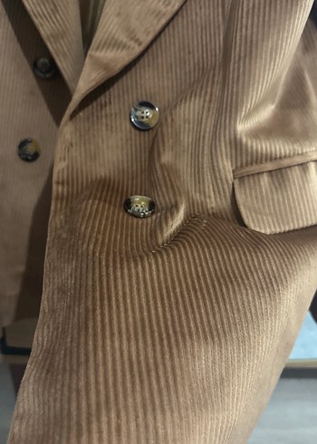 Düğmeli Kahverengi kadife  Kadın Blazer ceket - Görsel 3