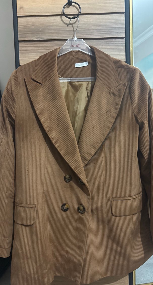 Düğmeli Kahverengi kadife  Kadın Blazer ceket - Görsel 4