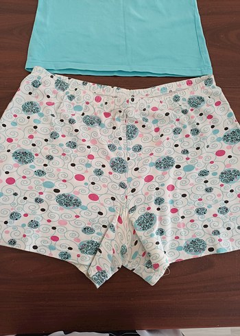 xl Beden turkuaz Renk Turkuaz Askılı ve Desenli Şortlu Kadın Pijama Takımı