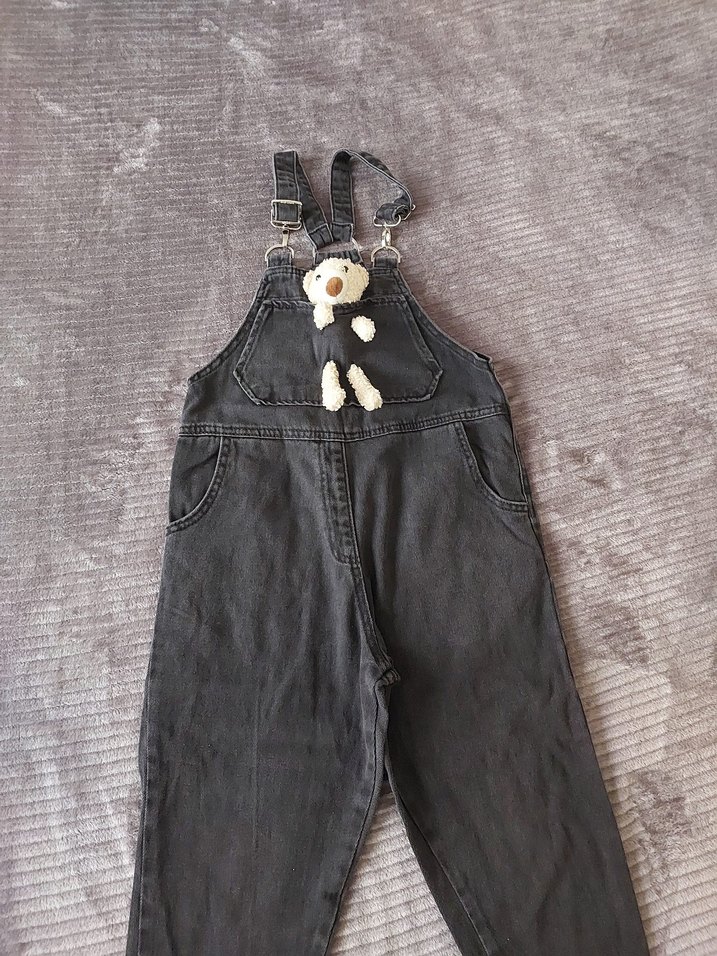 lcw Kız Çocuk Siyah Bol Kesim Kot Tulum - Görsel 2