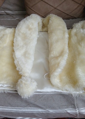 Kadın Beyaz Kürk Detaylı Midi Ceket - Görsel 7