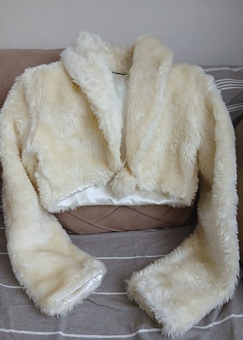 Kadın Beyaz Kürk Detaylı Midi Ceket - Görsel 6