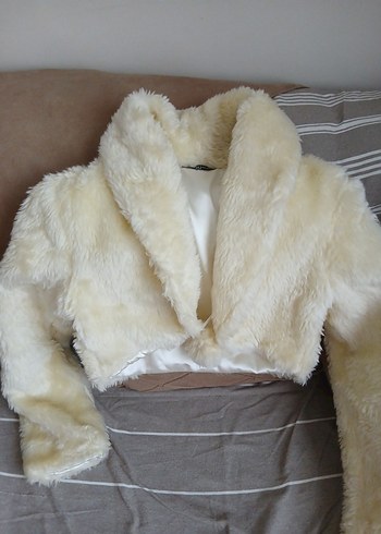 Kadın Beyaz Kürk Detaylı Midi Ceket - Görsel 2