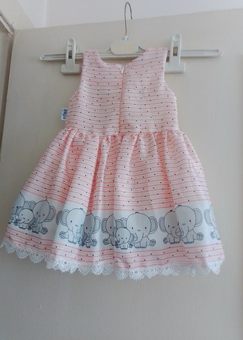 Kız Çocuk Pembe Fiyonklu Fil Desenli Elbise - Görsel 5