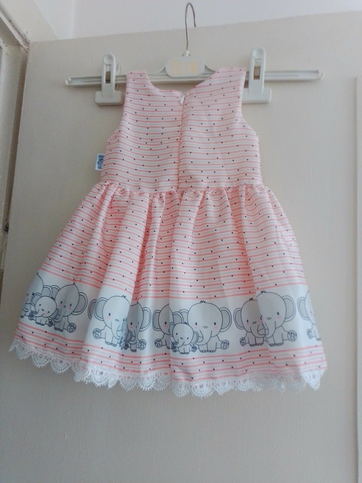 Kız Çocuk Pembe Fiyonklu Fil Desenli Elbise - Görsel 5