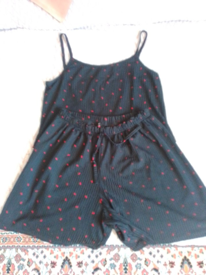 Siyah İp Askılı Rahat Kadın Pijama Takımı - Görsel 3