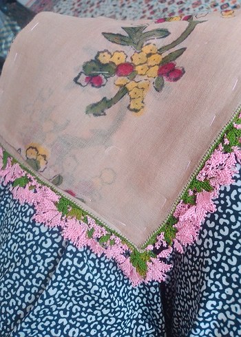 ipek iğne oyalı vintage sandıktan yumuşacık otantik yazma fular - Görsel 5