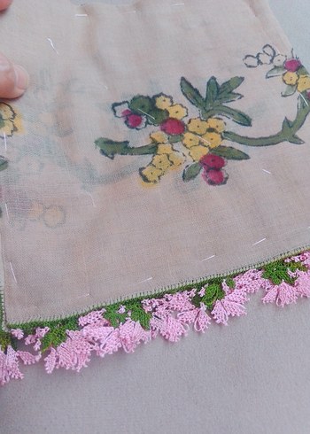 ipek iğne oyalı vintage sandıktan yumuşacık otantik yazma fular - Görsel 8