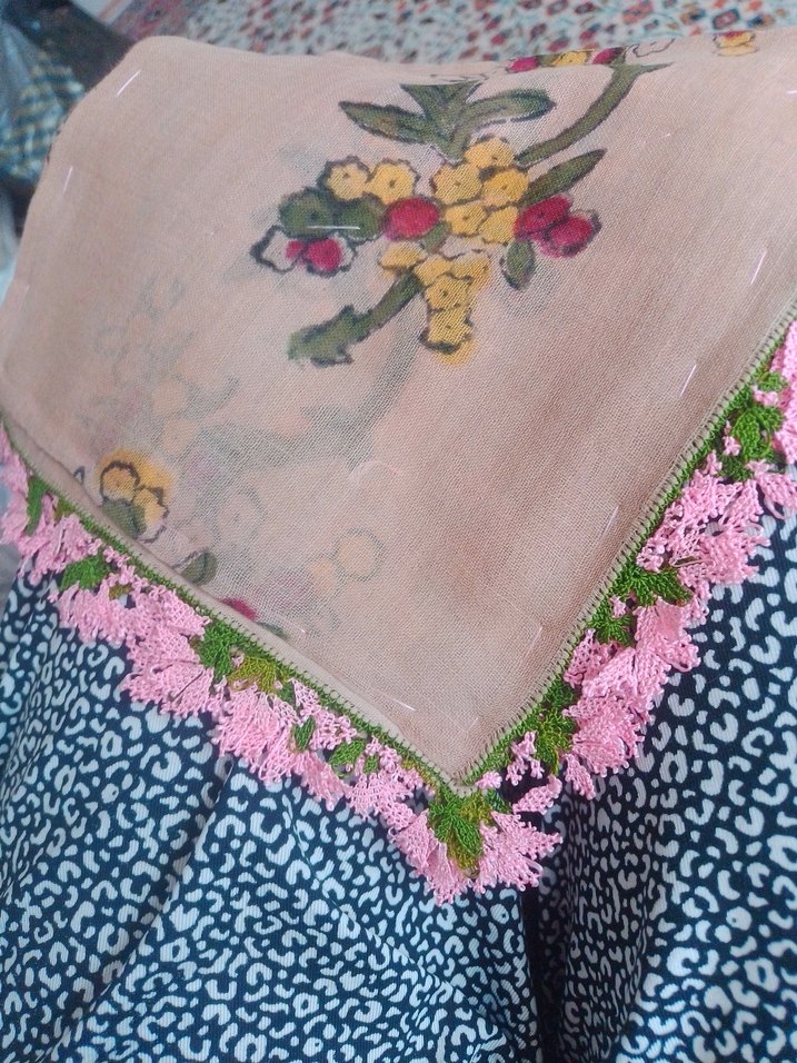 ipek iğne oyalı vintage sandıktan yumuşacık otantik yazma fular - Görsel 5