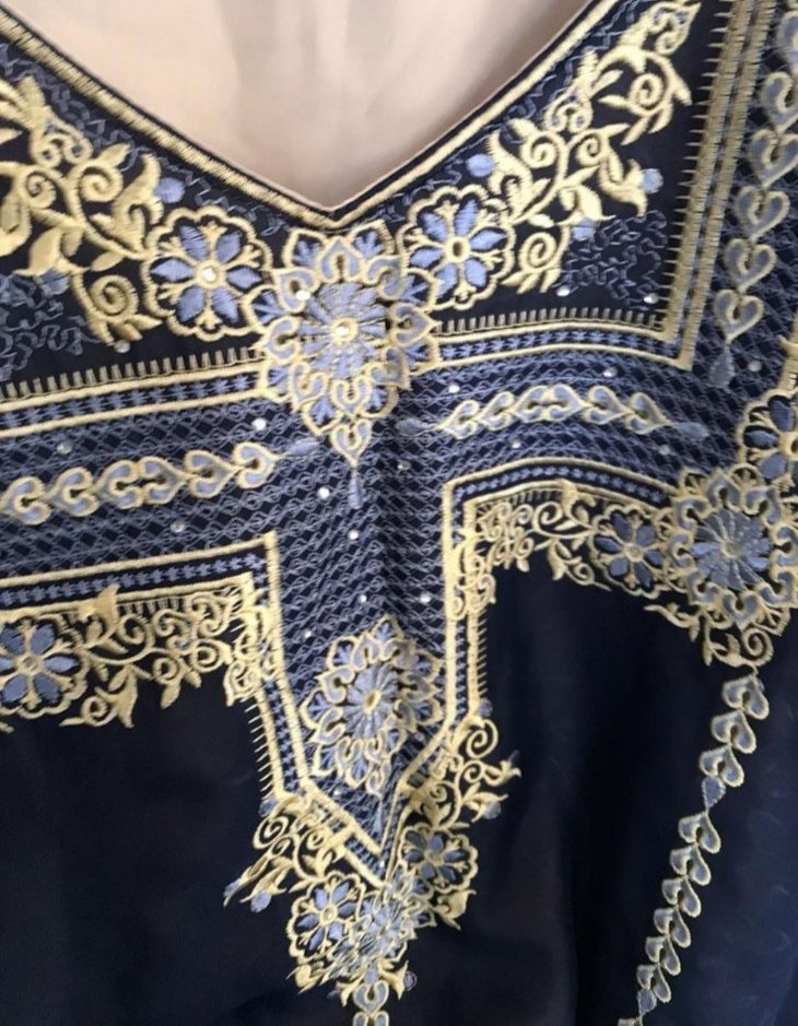 Nakışlı Lacivert Uzun Bohem Elbise - Görsel 3