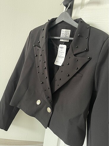 Diğer Siyah inci blazer crop ceket
