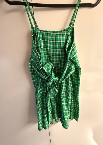 Yeşil Kareli Askılı Midi Elbise - Görsel 2