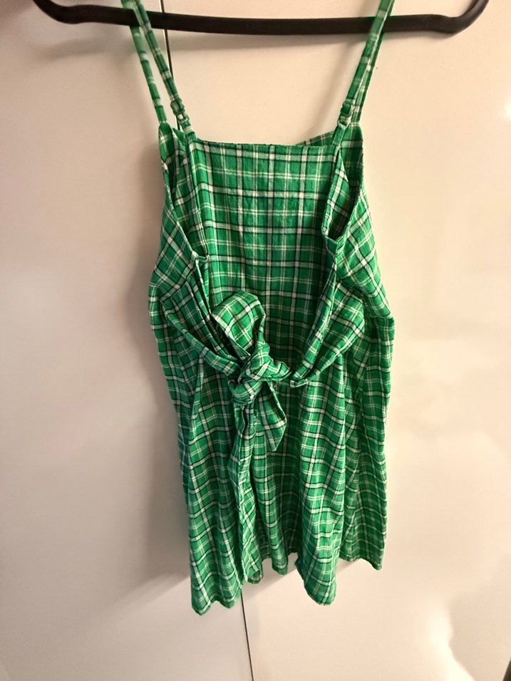 Yeşil Kareli Askılı Midi Elbise - Görsel 2