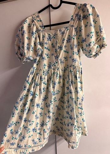 Çiçek Desenli Kız Elbisesi, Kısa Kollu, Pamuklu - Görsel 3