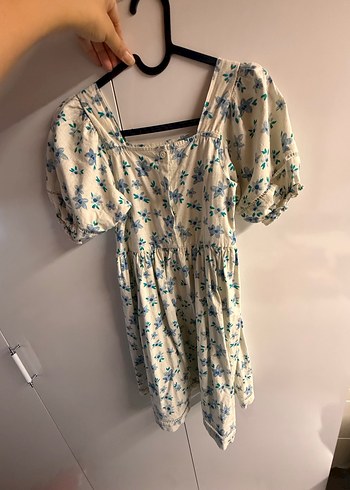 Çiçek Desenli Kız Elbisesi, Kısa Kollu, Pamuklu - Görsel 2