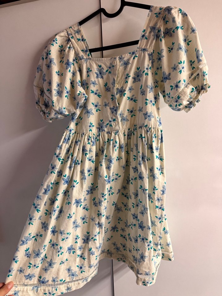 Çiçek Desenli Kız Elbisesi, Kısa Kollu, Pamuklu - Görsel 3