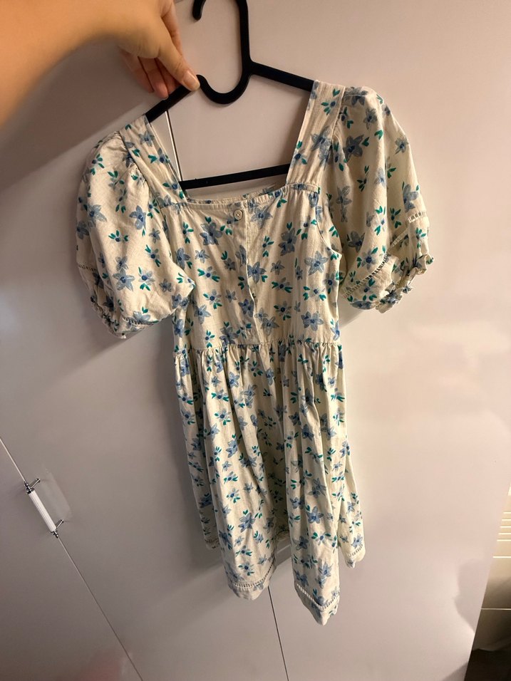 Çiçek Desenli Kız Elbisesi, Kısa Kollu, Pamuklu - Görsel 2