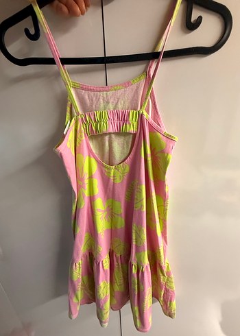 Kız Çocuk Pembe Çiçekli Askılı Elbise - Görsel 2